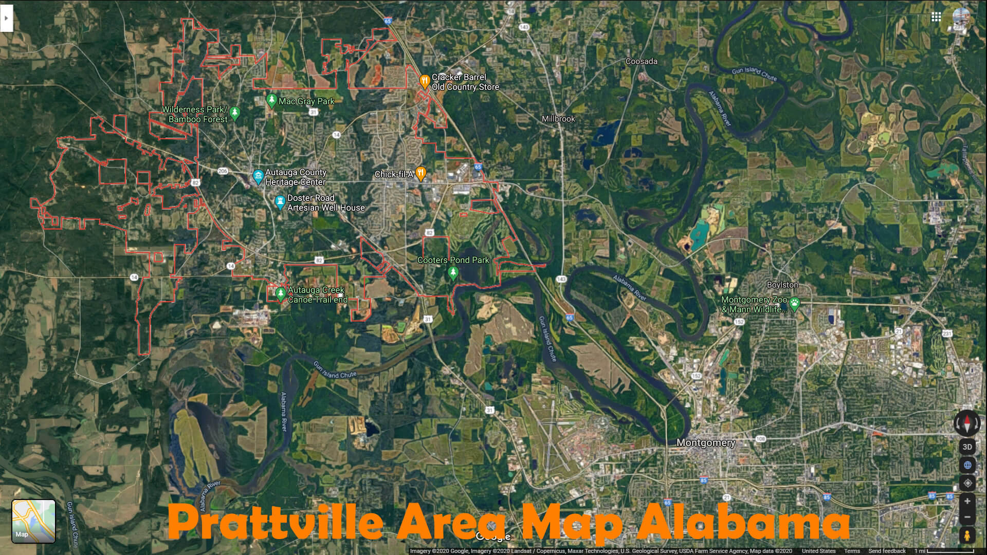 Prattville Area Map Alabama